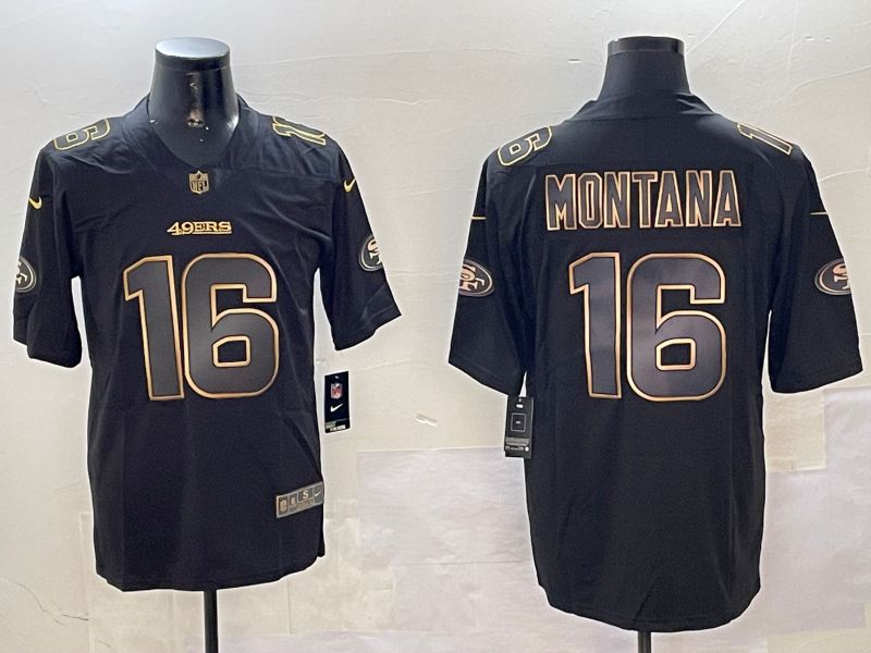 Men San Francisco 49ers #16 Montana Black Gold 2024 Nike Limited NFL Jersey style 0108